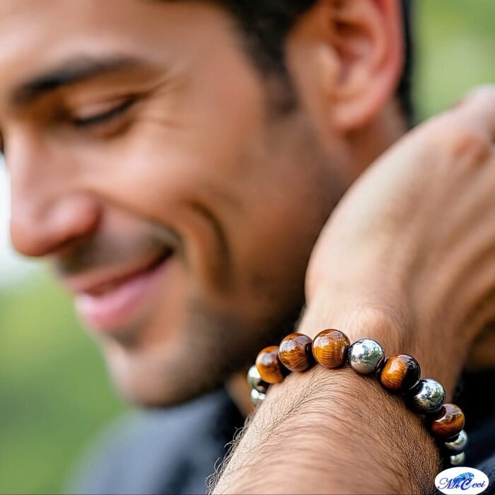 PULSERA OJO DE TIGRE Y PLATA - Imagen 1