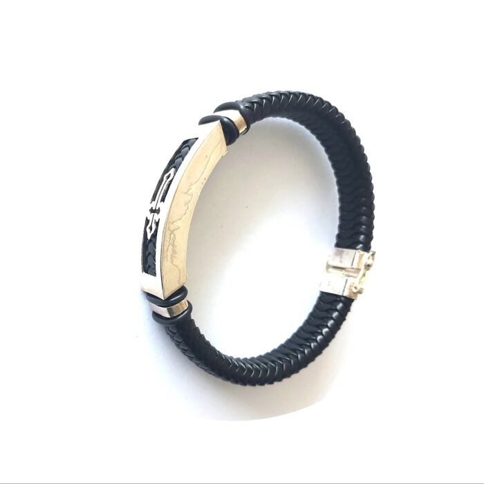 PULSERA CRUZ CUERO Y PLATA - Imagen 3