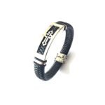 PULSERA CRUZ CUERO Y PLATA