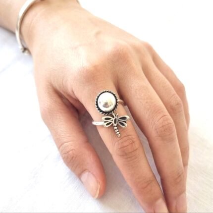 Anillo Flor y Libélula en plata